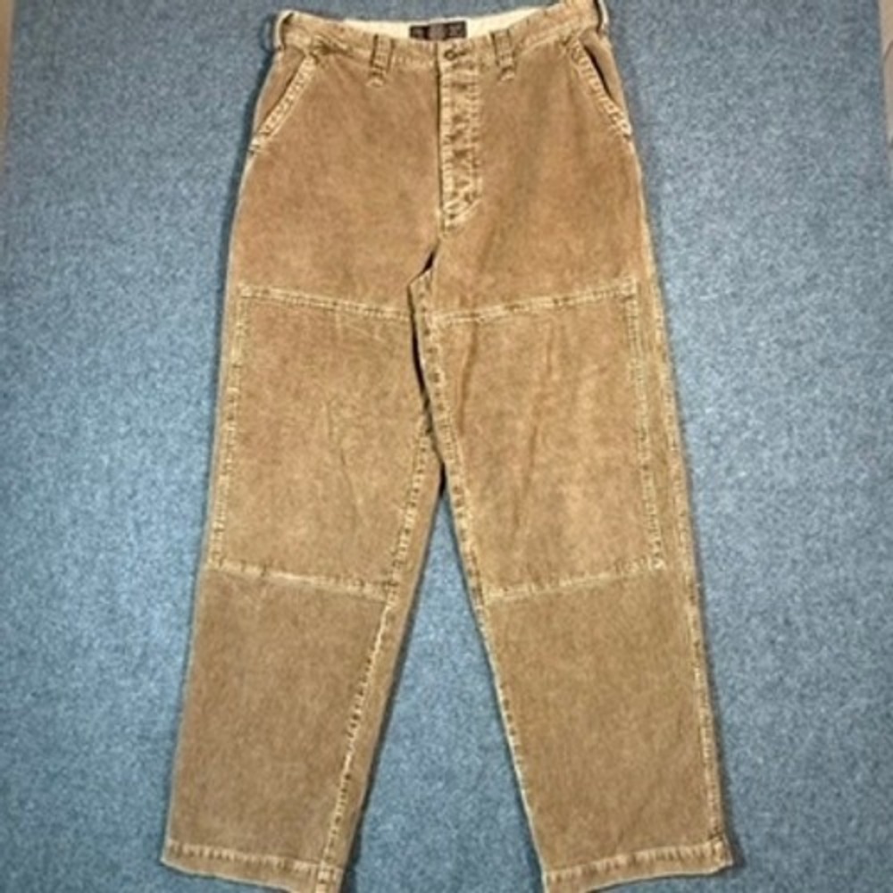 VTG Abercrombie Fitch Mens Tan Corduroy Carpenter Pants Double Knee 34x32 Comfy‎